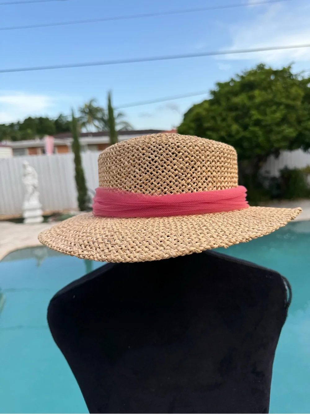 Straw Sun Hat with Pink Floral Band